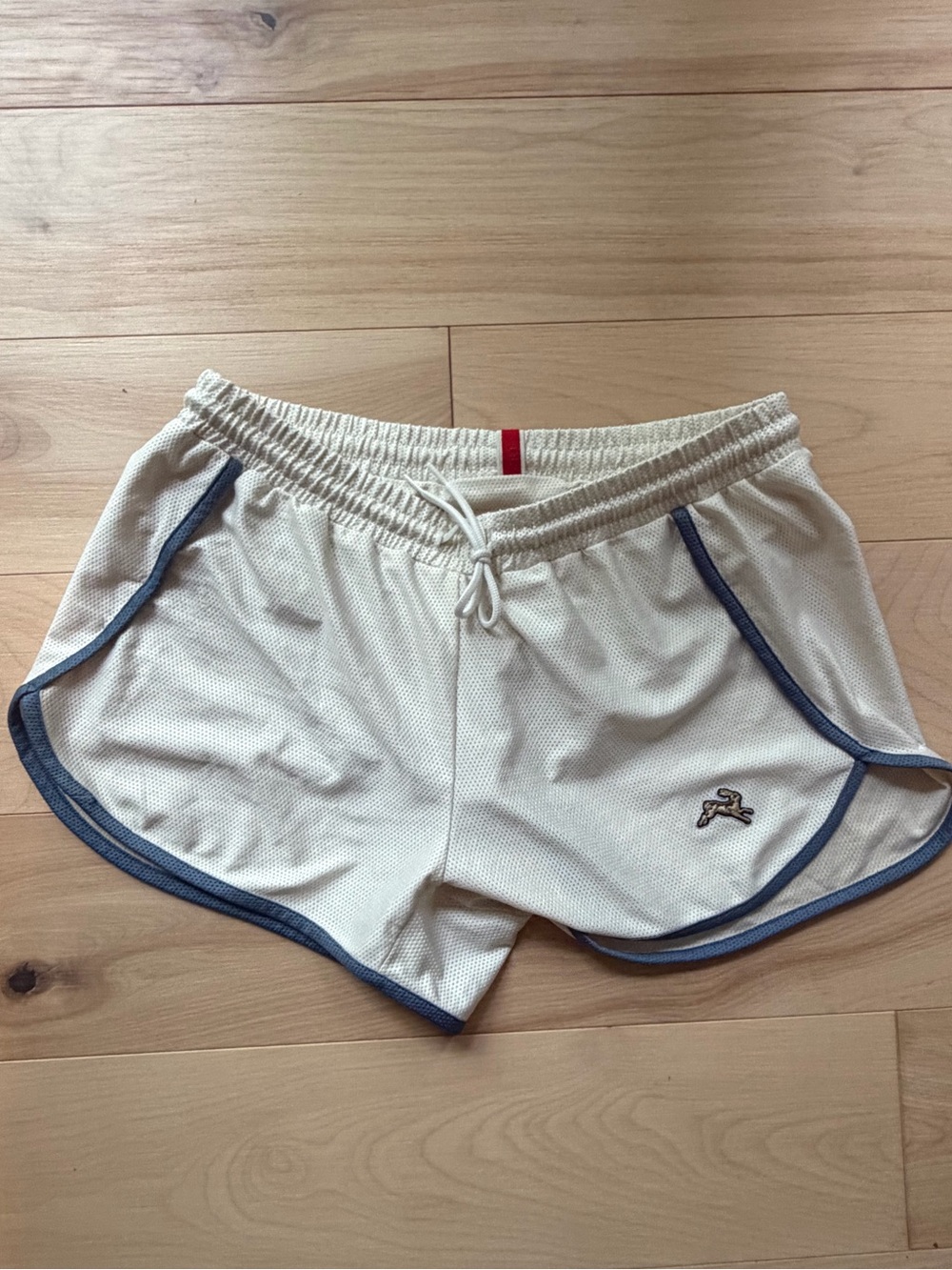 Tracksmith Cream Running Shorts with Navy Trim